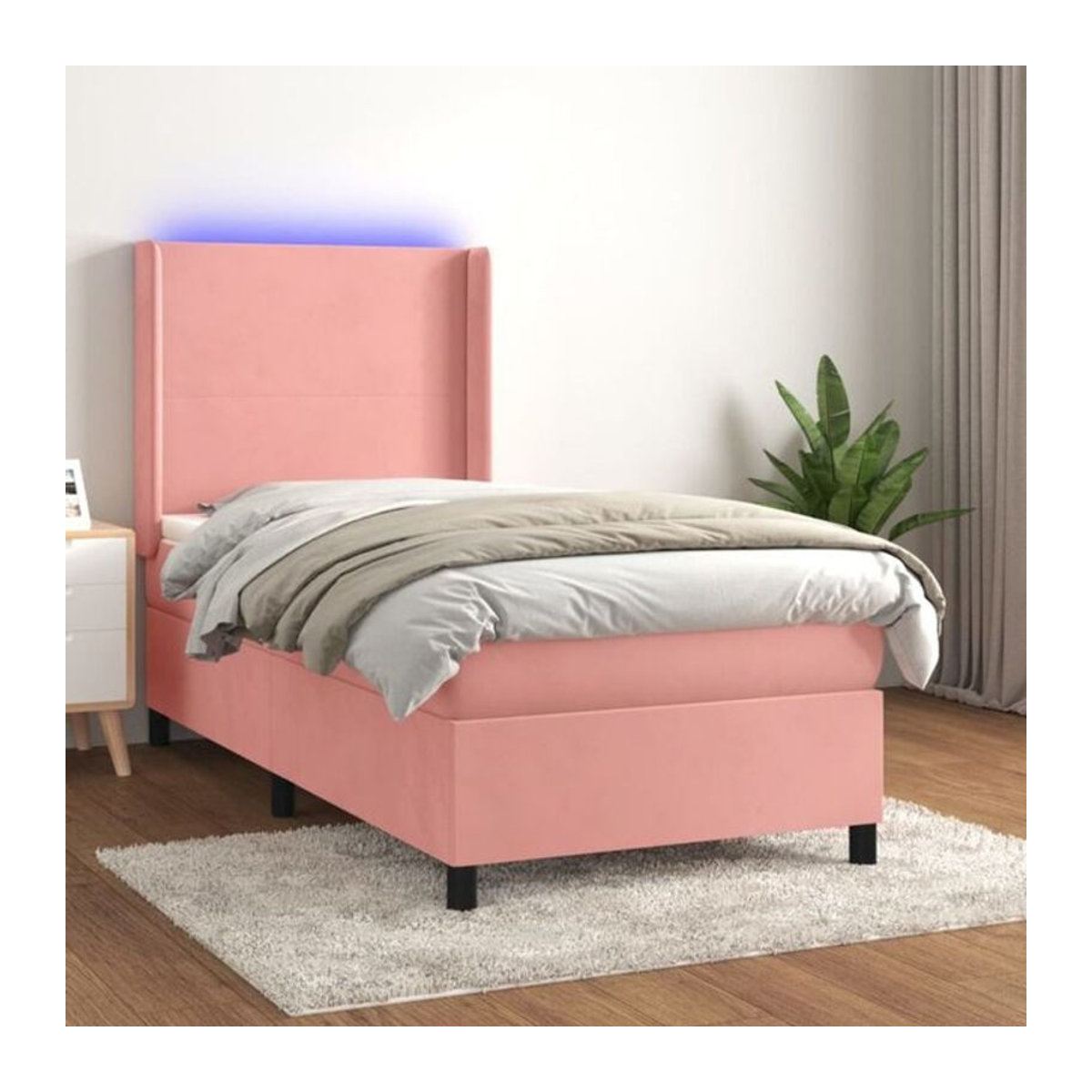 vidaxl Boxspringbett mit Matratze und Leder in Rosa und Weiß aus Samt, B/T: 100 x 200 cm - Bild 1