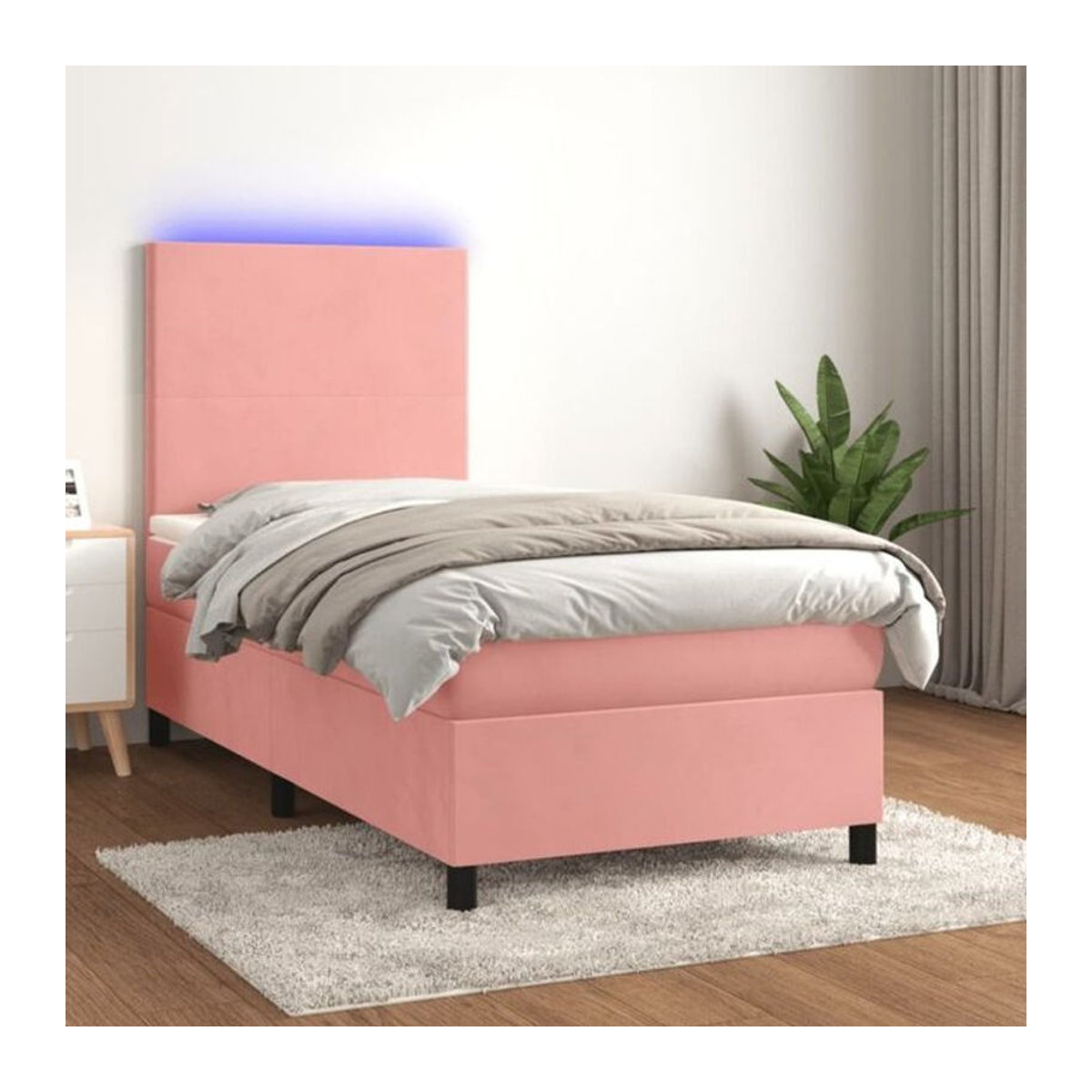 vidaxl Boxspringbett mit Matratze und Leder in Rosa und Weiß, Samt, B/T/H: 200 x 100 x 118 cm - Bild 1