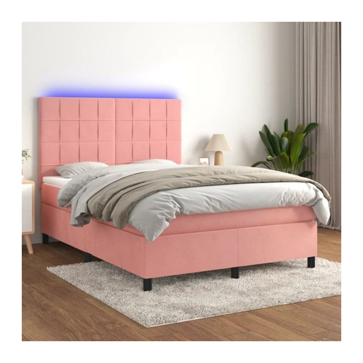 vidaxl Boxspringbett mit Matratze und Leder in Rosa und Weiß, Samt, Modern, B/T/H: 200 x 140 x 128 cm - Bild 1