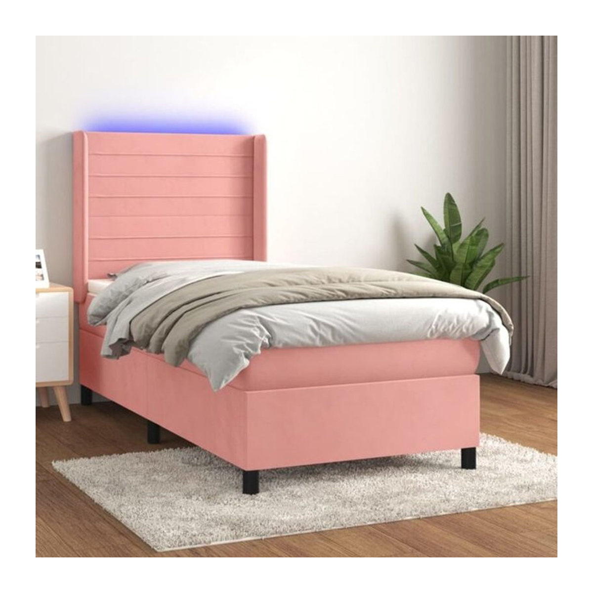 Vidaxl Boxspringbett mit Matratze und Leder in Rosa und Weiß, Samt und Massivholz, B/T/H: 100 x 200 x 118 x 103 cm - Bild 1