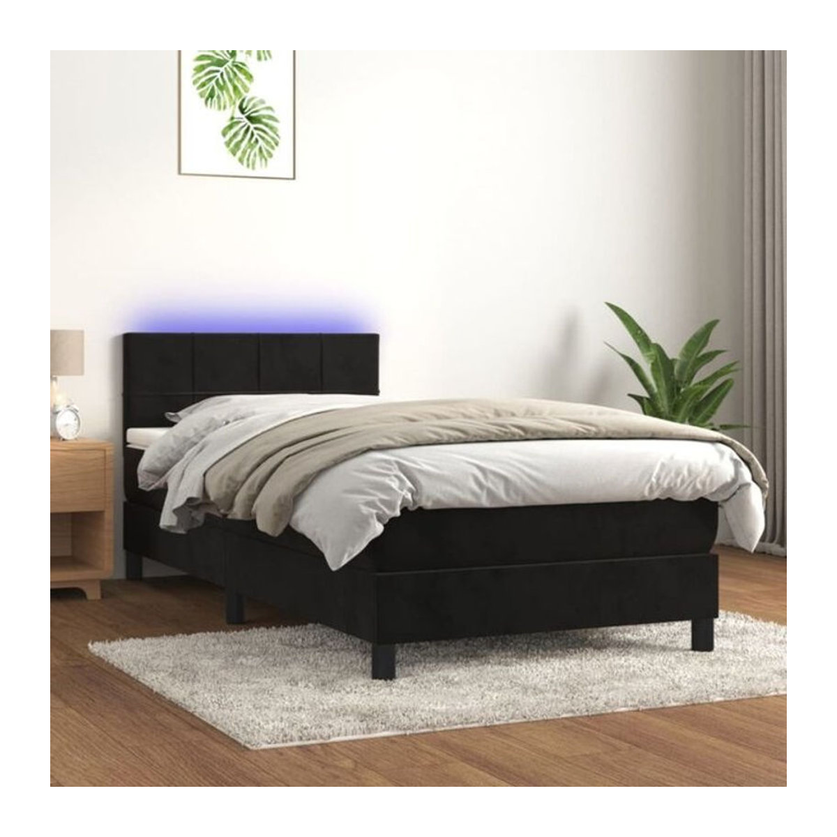 Vidaxl Boxspringbett mit Matratze und Leder in Schwarz, Samt und Massivholz, B/T/H: 90 x 200 x 78 cm - Bild 1