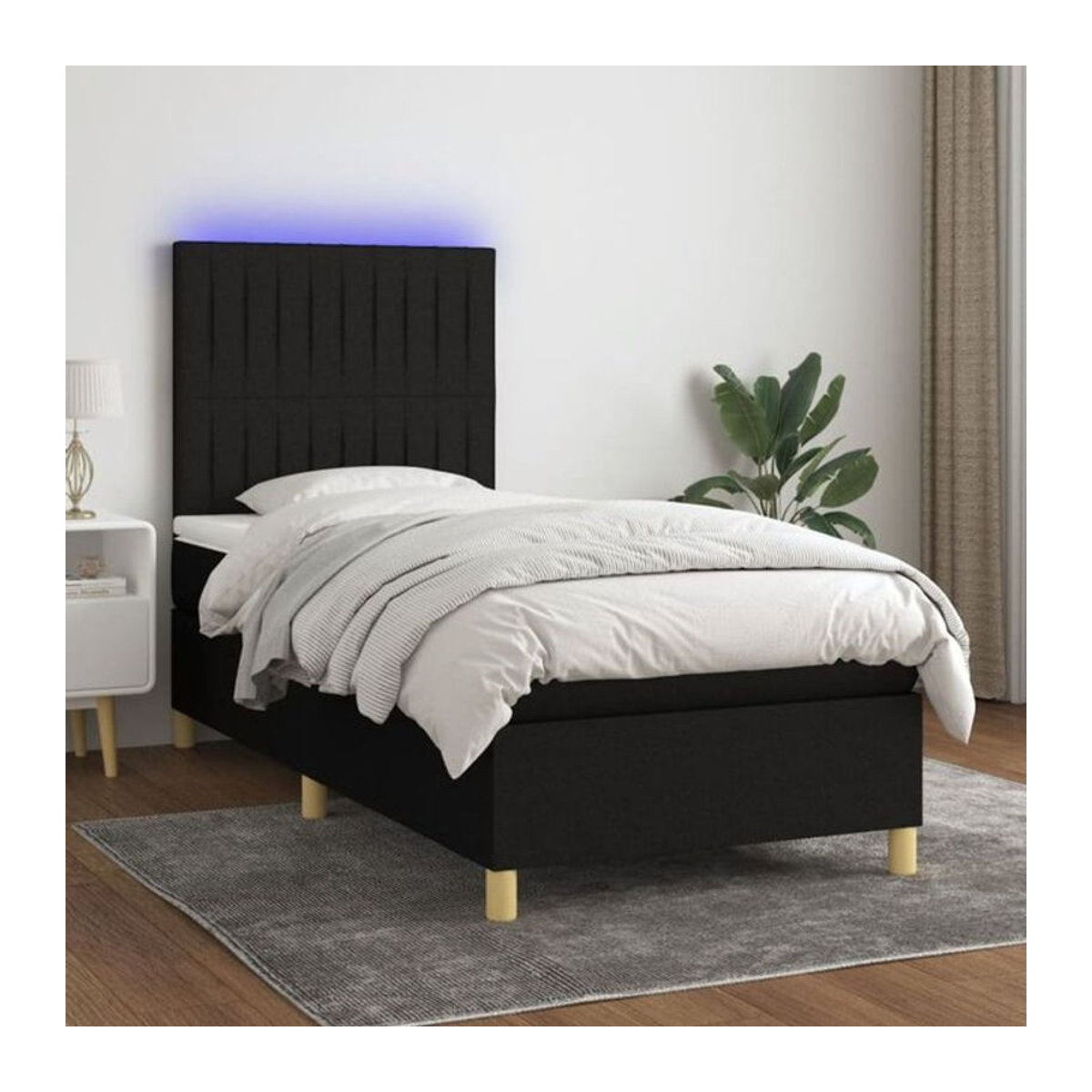 vidaxl Boxspringbett mit Matratze und Leder in Schwarz, Stoff, B/T/H: 90 x 190 cm - Bild 1