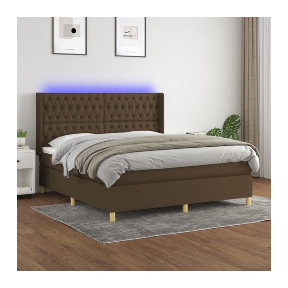 vidaxl Boxspringbett mit Matratze und Leder-Optik in Braun, Stoff, B/T/H: 160 x 200 x 118 cm - Bild 1