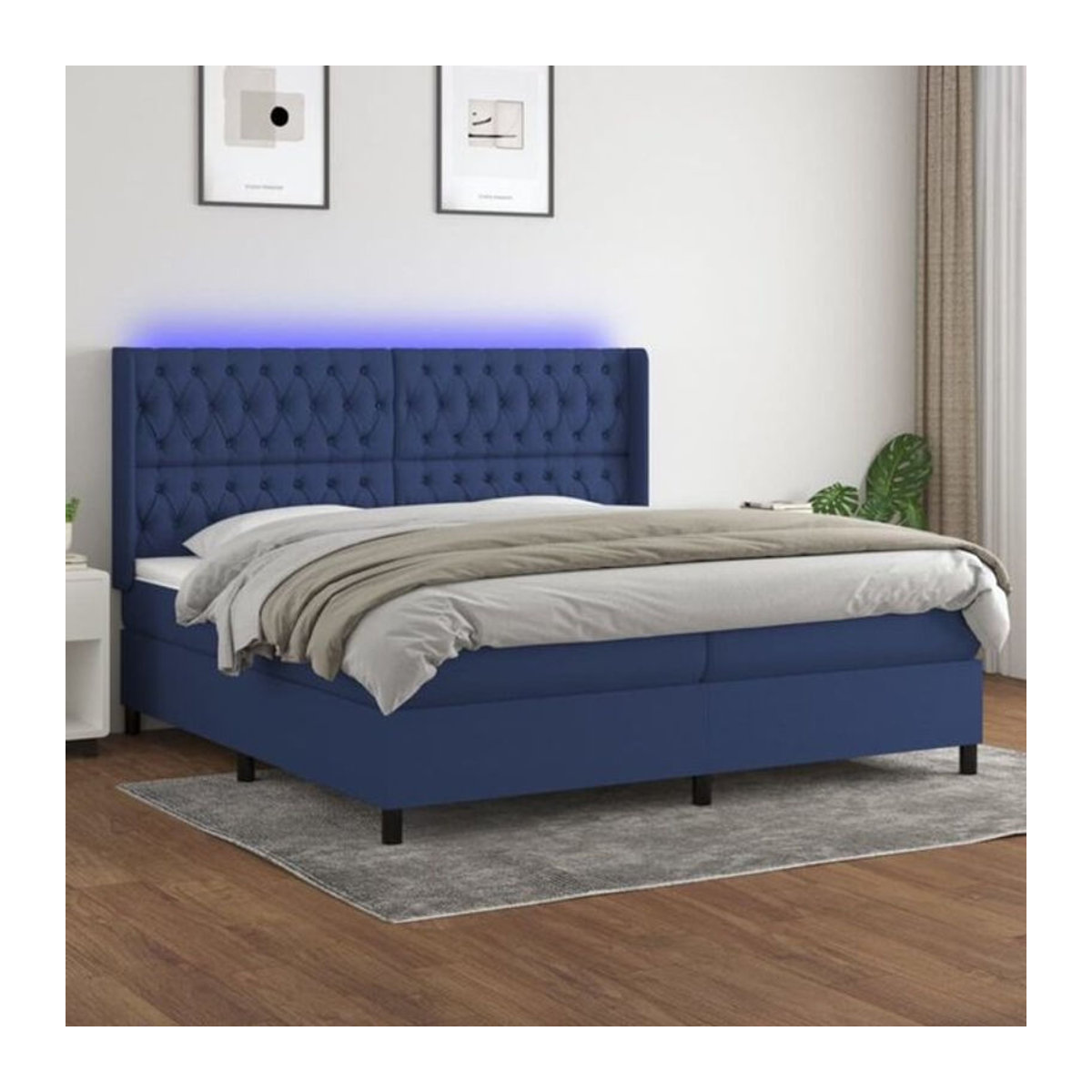 vidaxl Boxspringbett mit Matratze und Polsterung in Blau aus Stoff, B/T: 200 x 200 cm - Bild 1