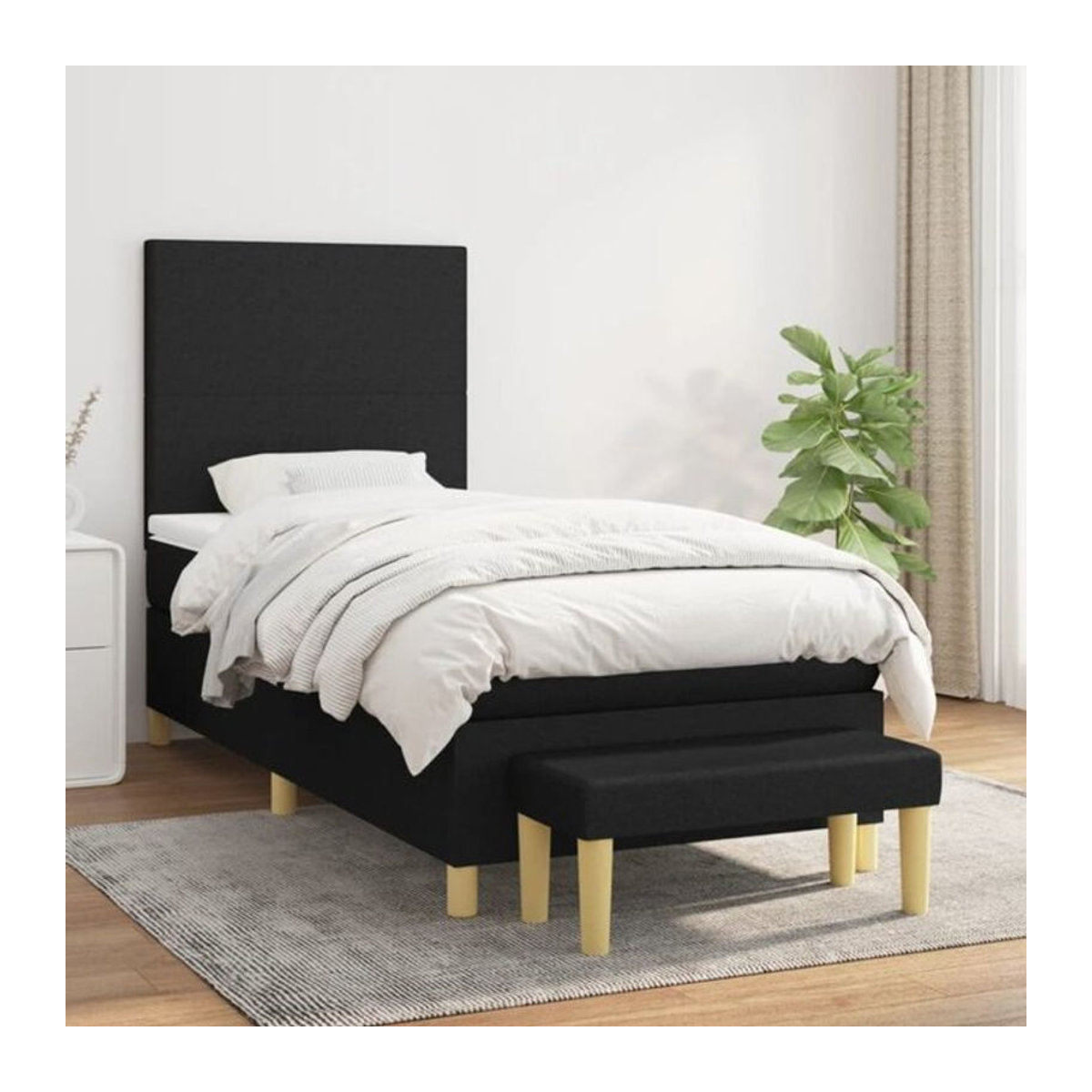 vidaxl Boxspringbett mit Matratze und Polsterung in Schwarz aus Stoff, B/T/H: 90 x 200 cm - Bild 1