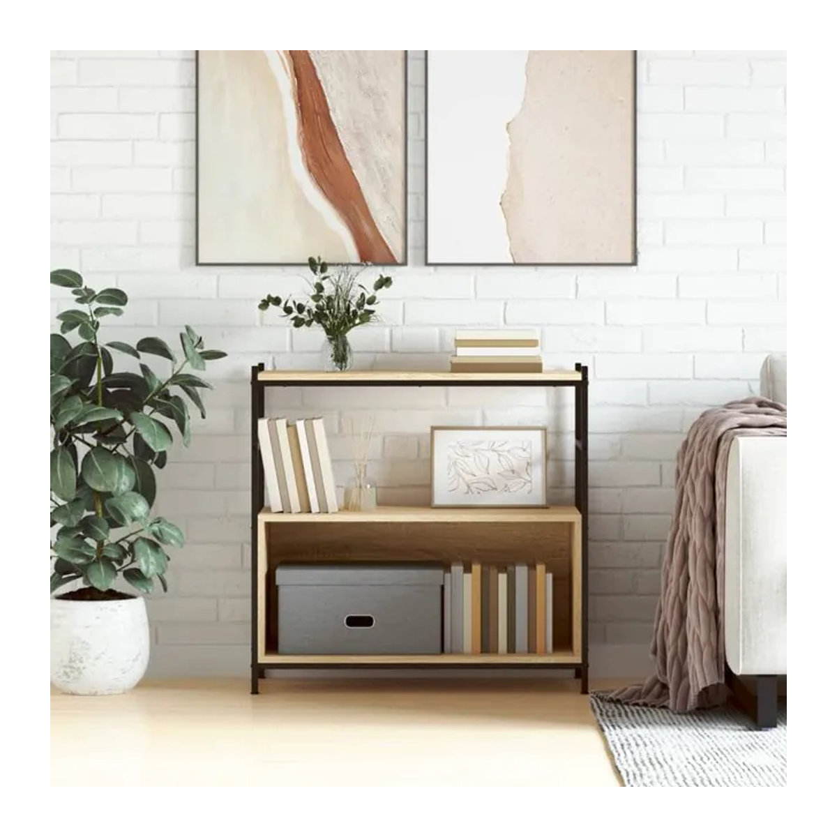 Vidaxl Bücherregal im Industrial Design aus Holz und Metall, Sonoma-Eiche Braun, B/T/H: 80 x 30 x 78,5 cm - Bild 1