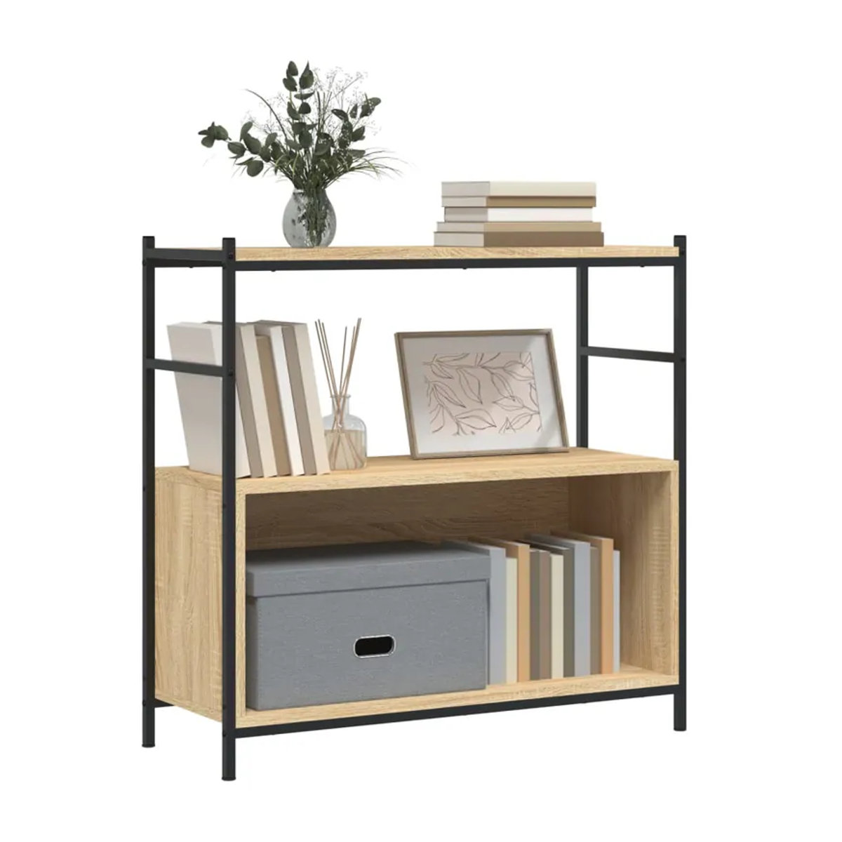 Vidaxl Bücherregal im Industrial Design aus Holz und Metall, Sonoma-Eiche Braun, B/T/H: 80 x 30 x 78,5 cm - Bild 2