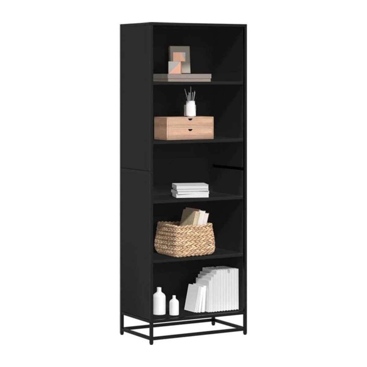 Vidaxl Bücherregal in Schwarz im Industrial Design aus Holzwerkstoff und Metall, B/T/H: 60 x 35 x 170,5 cm - Bild 1