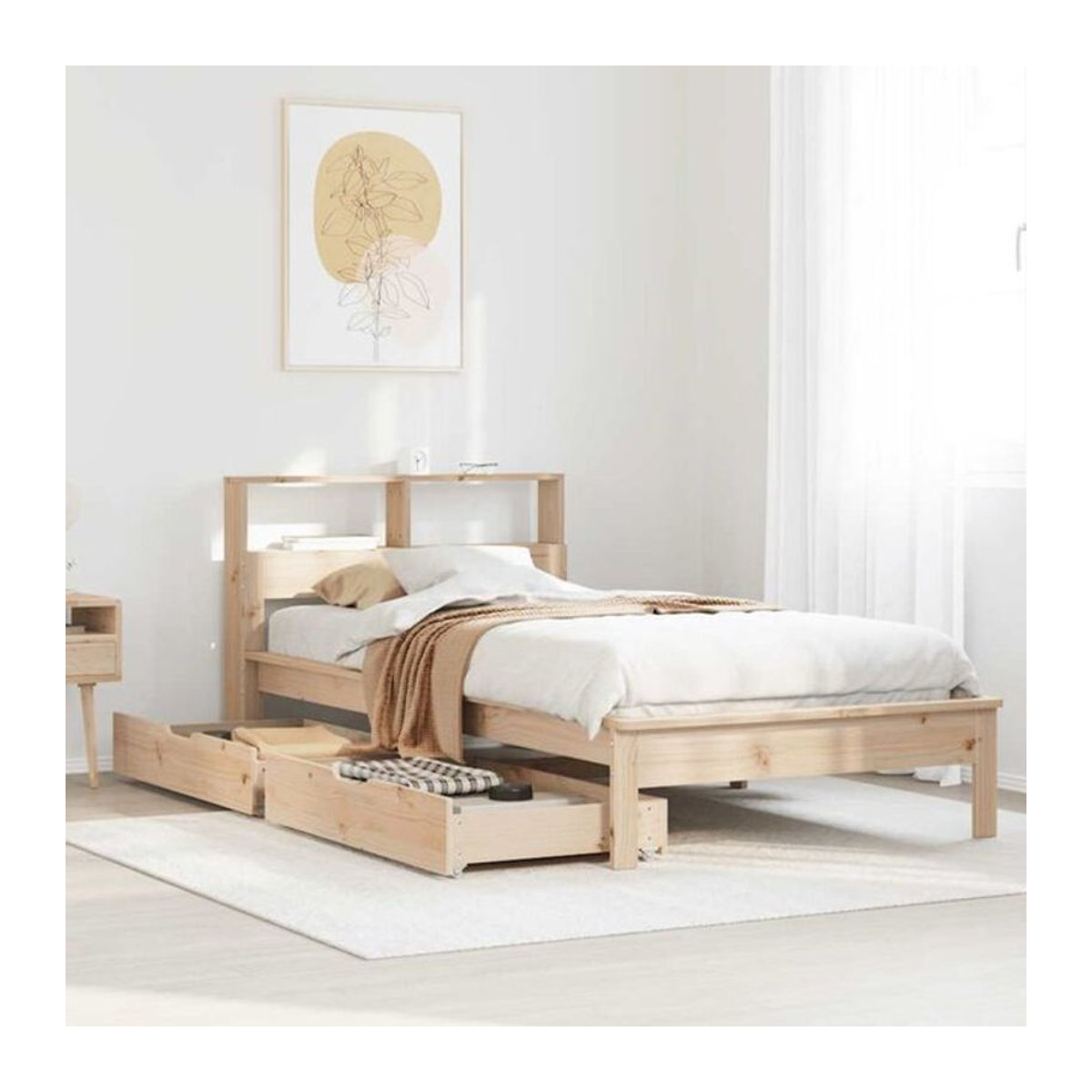 vidaxl Bücherregalbett aus Massivholz Kiefer in Natur und Braun, Landhaus und Skandinavisch Stil, B/T/H: 75 x 190 cm - Bild 1