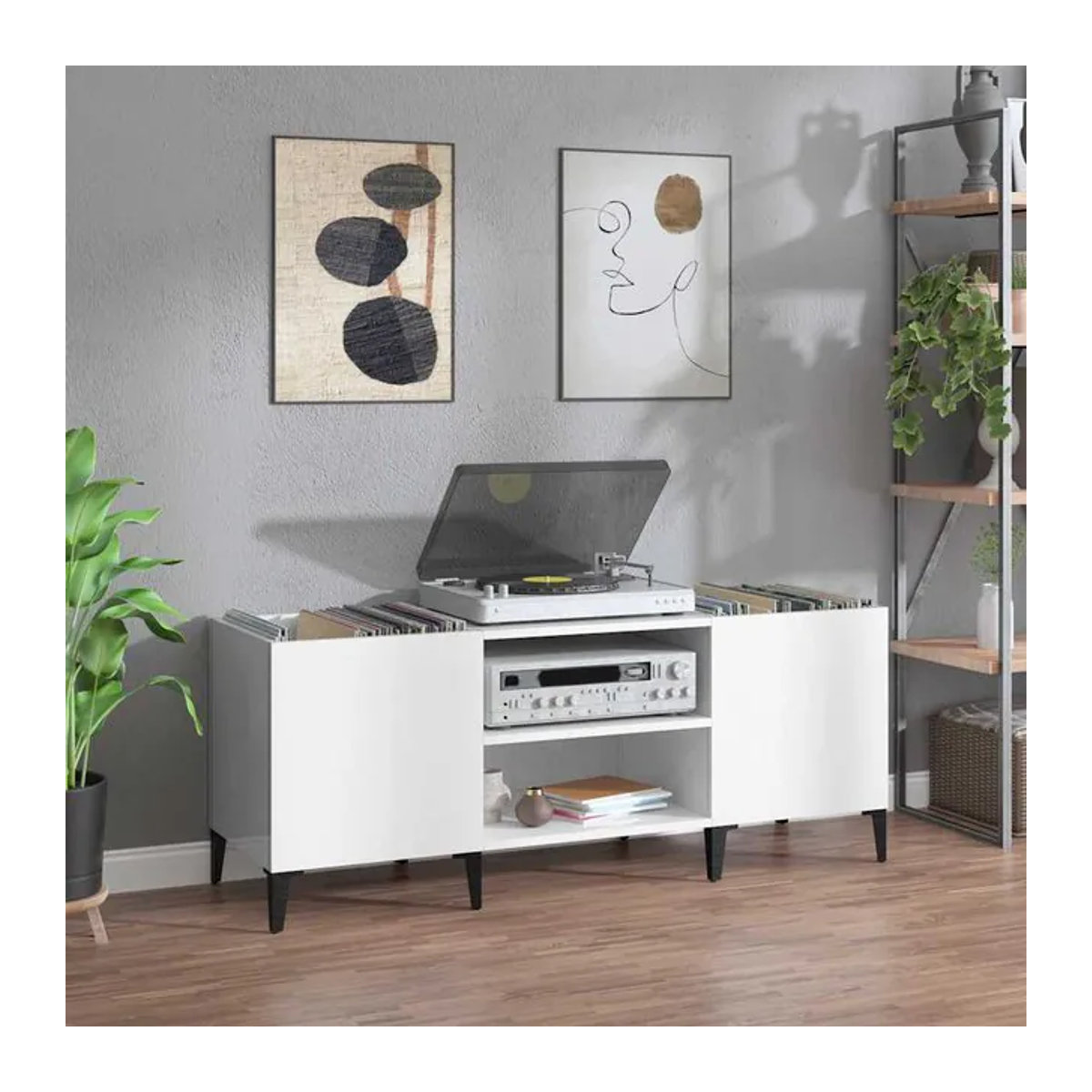 Vidaxl CD-Schrank in Weiß mit Scharniertüren, B/H/T: 121 x 48 x 38 cm - Bild 1