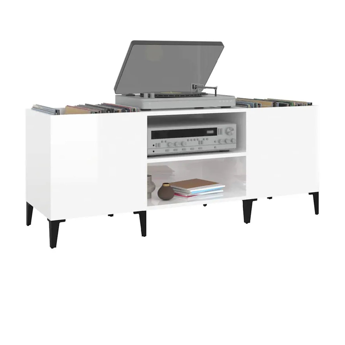 Vidaxl CD-Schrank in Weiß mit Scharniertüren, B/H/T: 121 x 48 x 38 cm - Bild 2