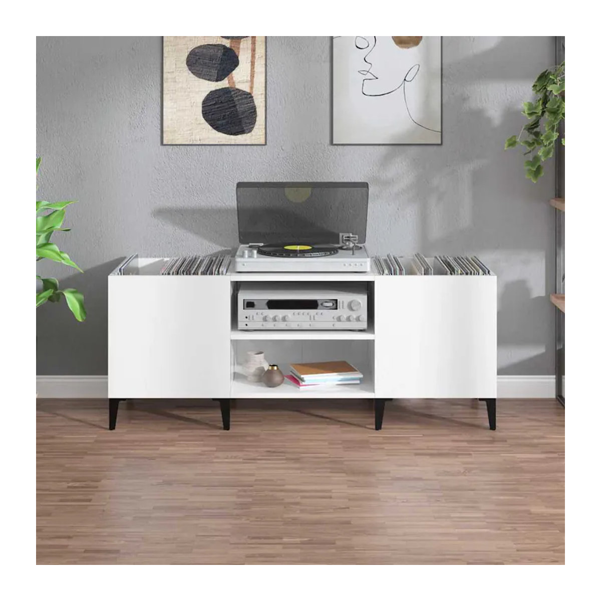 Vidaxl CD-Schrank in Weiß mit Scharniertüren, B/H/T: 121 x 48 x 38 cm - Bild 3