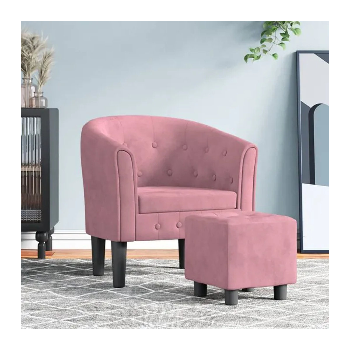 Vidaxl Clubsessel mit Hocker in Rosa mit Samtbezug im modernen Design - Bild 1