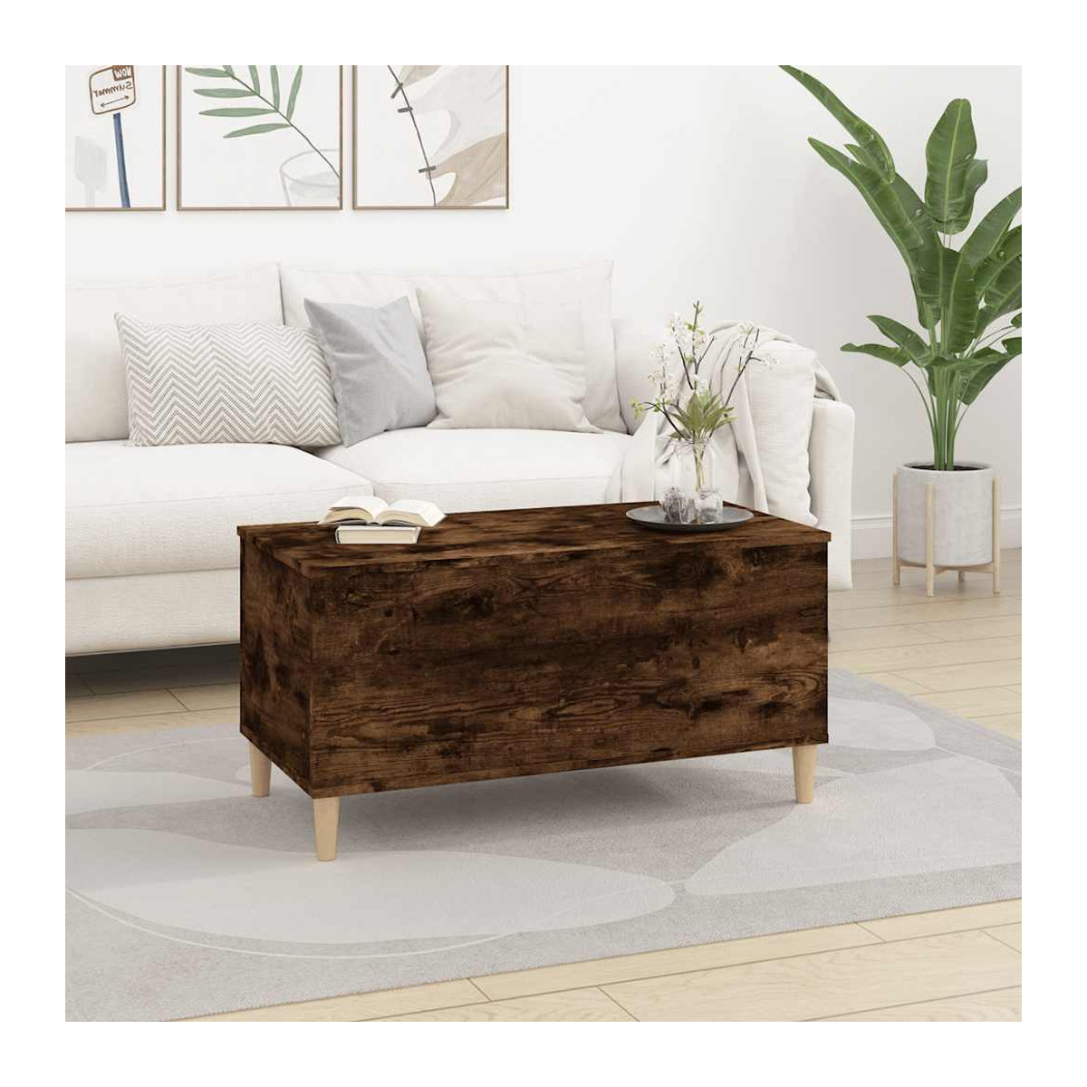 Vidaxl Couchtisch aus Massivholz in Geräuchertem Eichen-Look, Braun, B/T/H: 90 x 44,5 x 45 cm - Bild 3