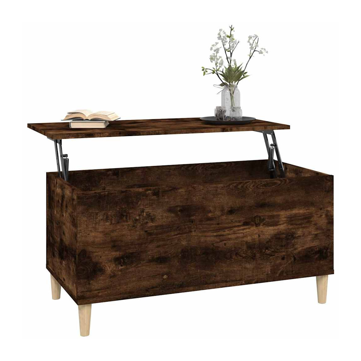 Vidaxl Couchtisch aus Massivholz in Geräuchertem Eichen-Look, Braun, B/T/H: 90 x 44,5 x 45 cm - Bild 5