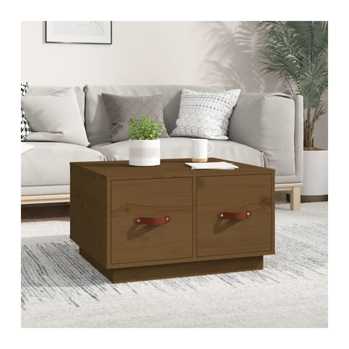 Vidaxl Couchtisch aus Massivholz Kiefer in Braun im Landhausstil, B/T/H: 60 x 53 x 35 cm - Bild 1