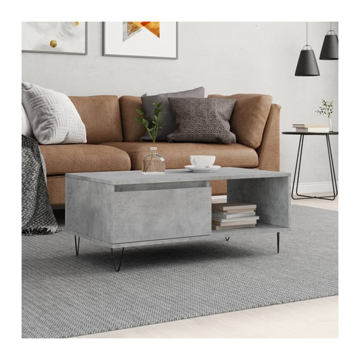 Vidaxl Couchtisch in Grau im Industrial Design aus Beton und Metall, Rechteckig, B/T/H: 90 x 50 x 36,5 cm - Bild 1