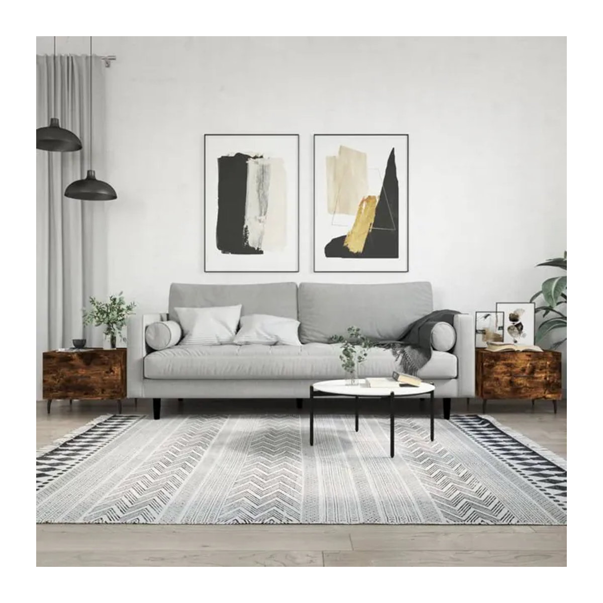 Vidaxl Couchtisch Set 2 Stück im Industrial Design aus Holzwerkstoff und Metall, Räuchereiche Braun, B/T/H: 50 x 50 x 40 cm - Bild 1