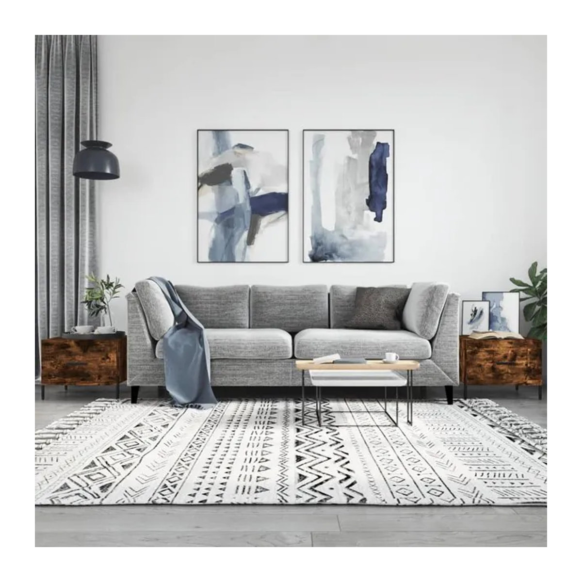 Vidaxl Couchtisch Set 2 Stück im Industrial Design aus Holzwerkstoff und Metall, Räuchereiche Braun, B/T/H: 50 x 50 x 40 cm - Bild 1