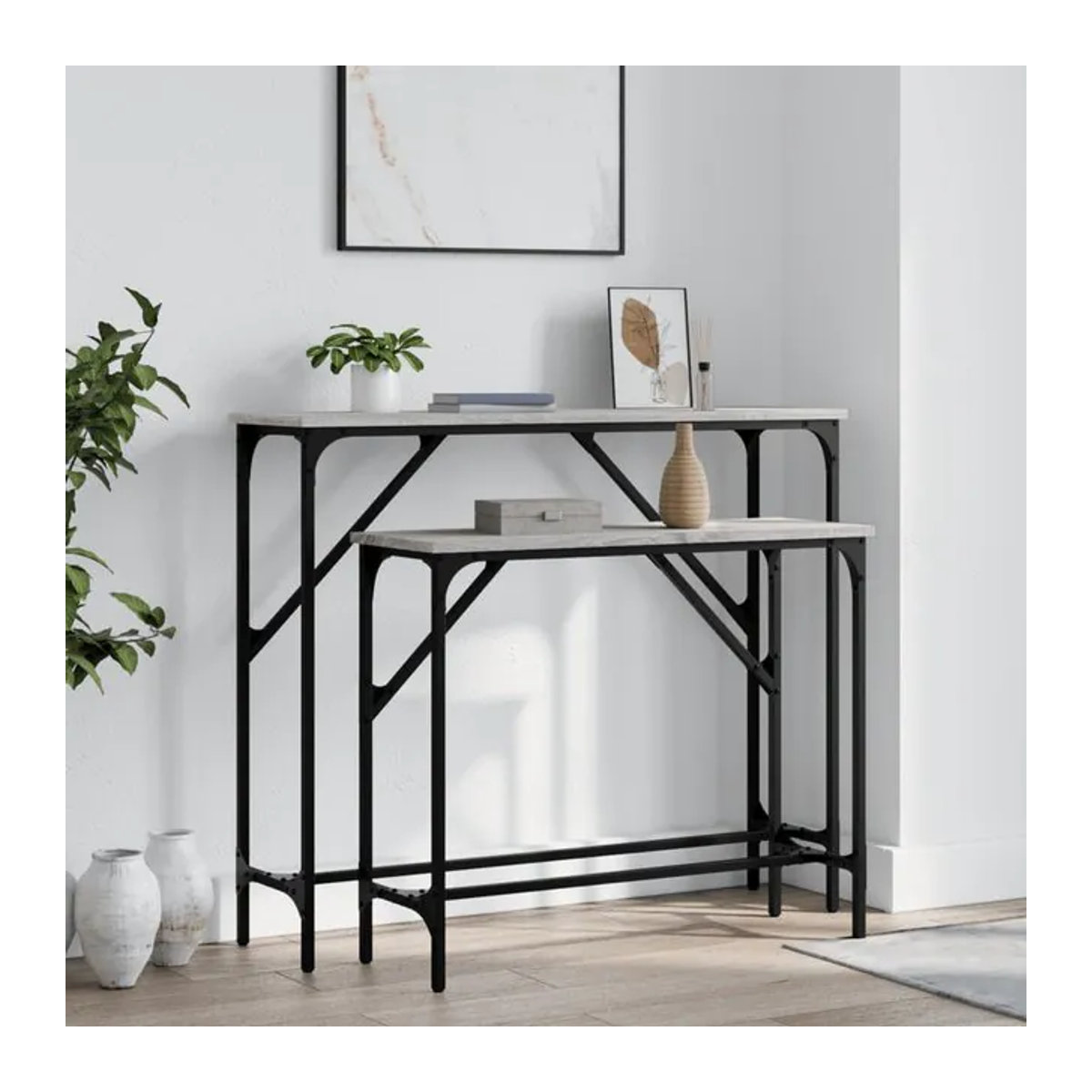 Vidaxl Couchtisch Set 2 Stück im Industrial Design aus Metall und Verbundstoff in Grau Sonoma-Eiche - Bild 1