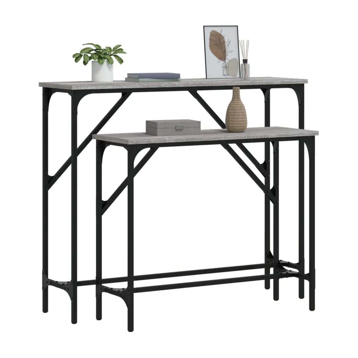 Vidaxl Couchtisch Set 2 Stück im Industrial Design aus Metall und Verbundstoff in Grau Sonoma-Eiche - Bild 5