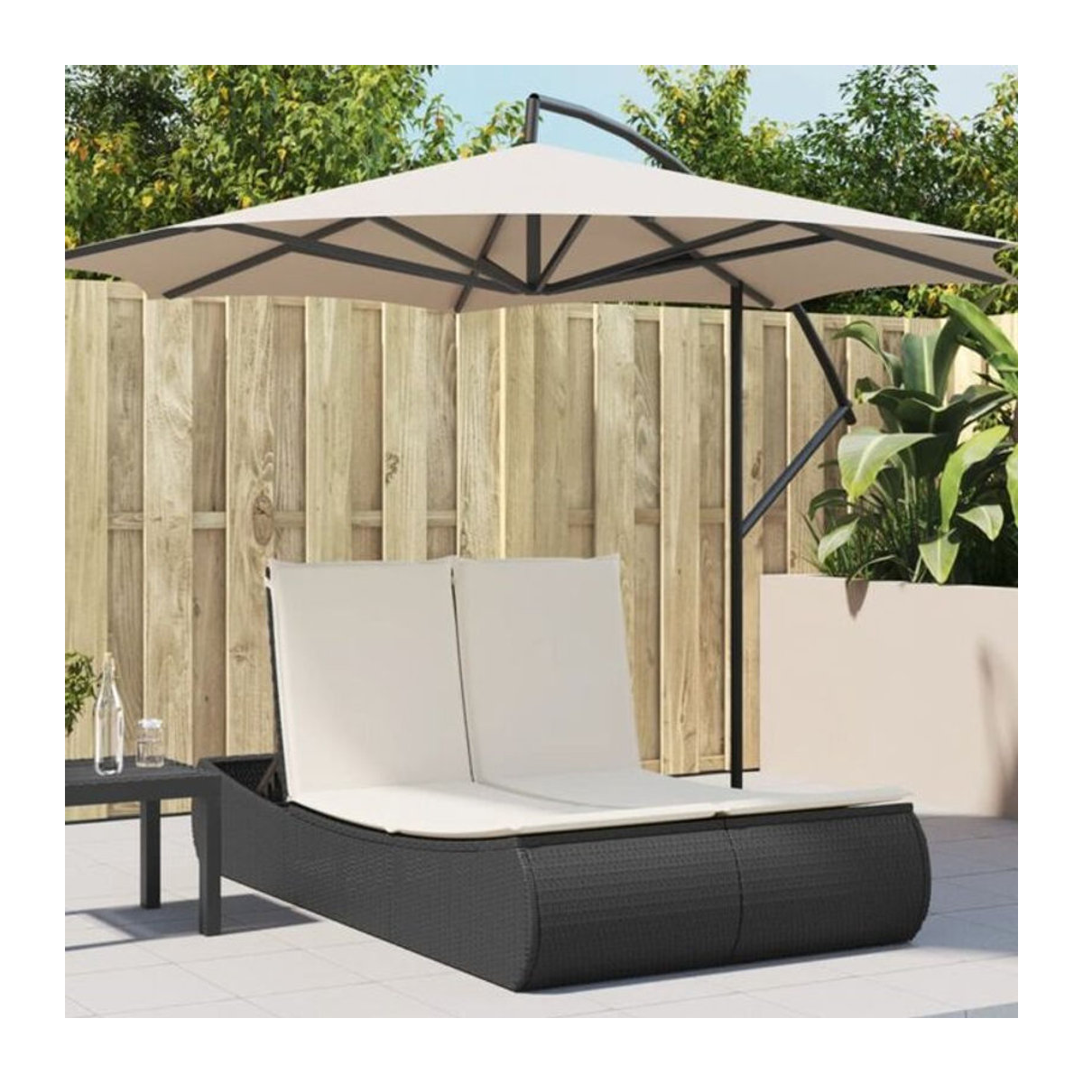 Vidaxl Doppel-Sonnenliege mit Kissen aus Poly-Rattan in Schwarz - Bild 1