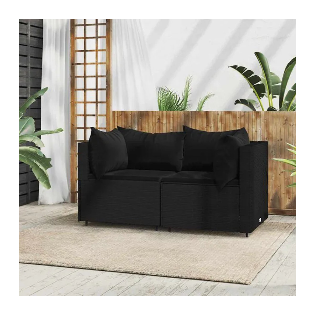 Vidaxl Ecksofa-Module aus Polyrattan mit Kissen, 2 Stück, Schwarz - Bild 1