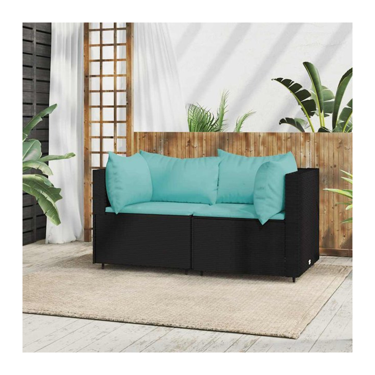 Vidaxl Ecksofa-Module aus Polyrattan mit Kissen, 2 Stück, Schwarz - Bild 1