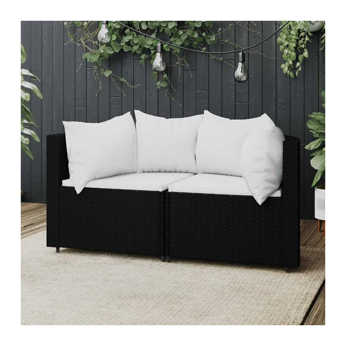 Vidaxl Ecksofa-Module aus Polyrattan mit Kissen, 2er-Set, Schwarz - Bild 1