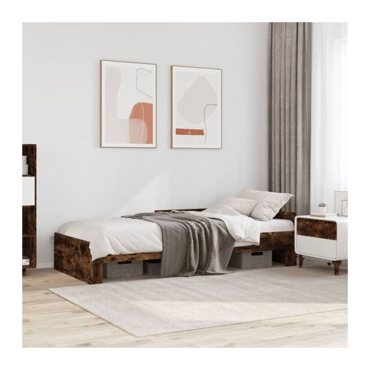 Vidaxl Einzelbett Bettgestell aus Holzwerkstoff in Braun, B/T/H: 90 x 200 cm - Bild 1