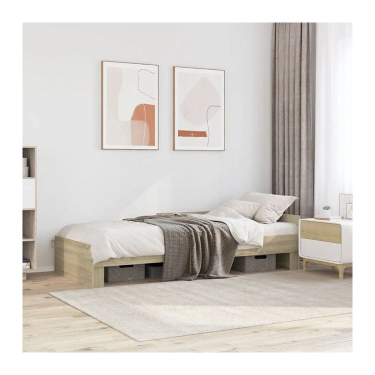 Vidaxl Einzelbett Bettgestell aus Holzwerkstoff in Eiche Natur Braun B: 75 cm, L: 190 cm - Bild 1