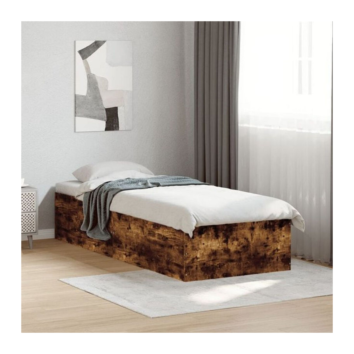 Vidaxl Einzelbett Bettgestell aus Holzwerkstoff in Räuchereiche Braun B/T/H: 75 x 190 cm - Bild 1