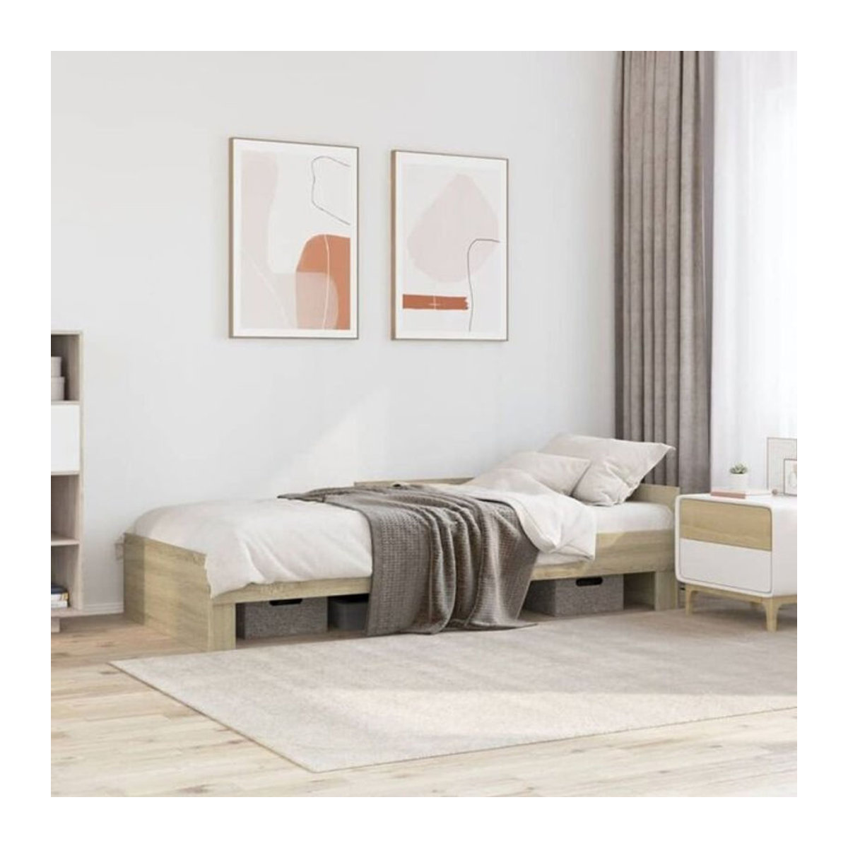 Vidaxl Einzelbett Bettgestell aus Holzwerkstoff in Sonoma-Eiche Natur, B/T/H: 100 x 200 cm - Bild 1