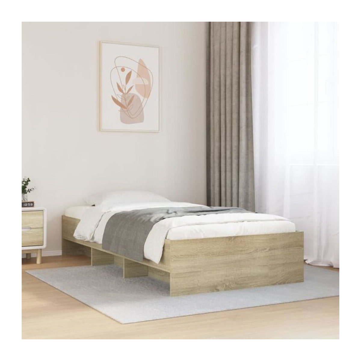 Vidaxl Einzelbett Bettgestell aus Holzwerkstoff in Sonoma-Eiche Natur, B/T/H: 100 x 200 cm - Bild 1