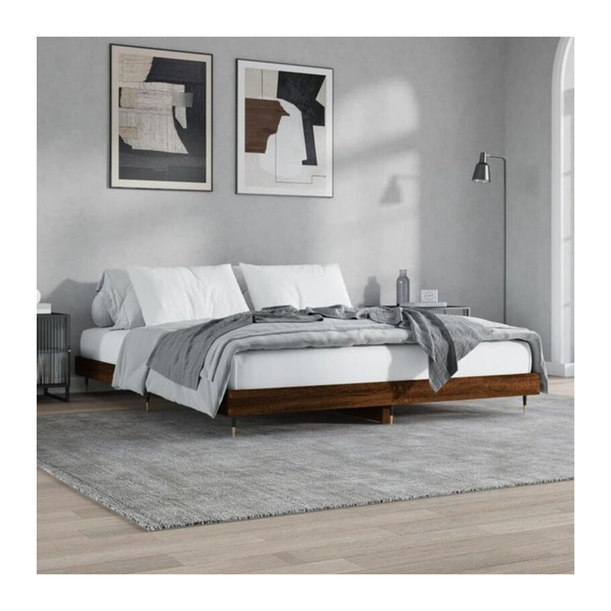 Vidaxl Einzelbett Bettgestell aus Holzwerkstoff und Metall in Braun, B/T/H: 120 x 200 cm - Bild 1