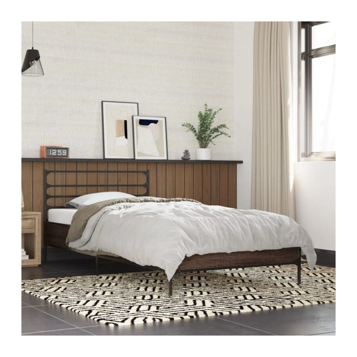 Vidaxl Einzelbett Bettgestell in Braun mit Eichen-Optik aus Holzwerkstoff und Metall im Industrial-Design B/H: 75 x 190 cm - Bild 1