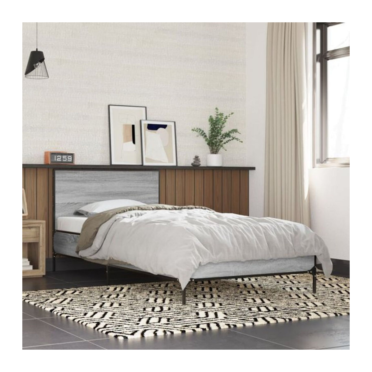 Vidaxl Einzelbett Bettgestell in Grau Sonoma aus Holzwerkstoff und Metall, B/T/H: 90 x 200 x 80 cm - Bild 1
