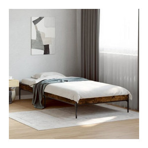 Vidaxl Einzelbett Bettgestell in Räuchereiche Braun aus Holz und Metall im Industrial Design B/T/H: 90 x 200 cm
