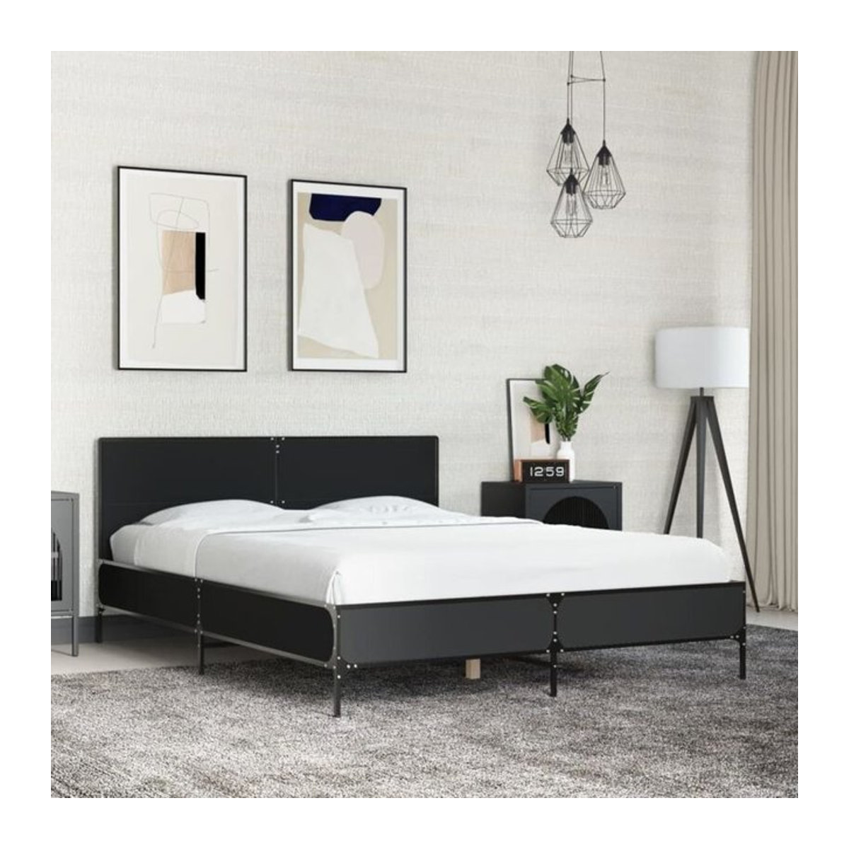 Vidaxl Einzelbett Bettgestell Modern in Schwarz aus Holzwerkstoff und Metall B/L: 120 x 190 cm - Bild 1