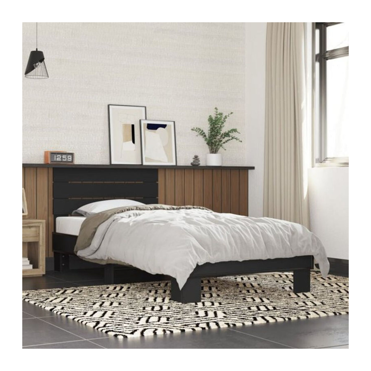 Vidaxl Einzelbett Bettgestell Modern in Schwarz aus Holzwerkstoff und Metall B/T/H: 90 x 200 cm - Bild 1
