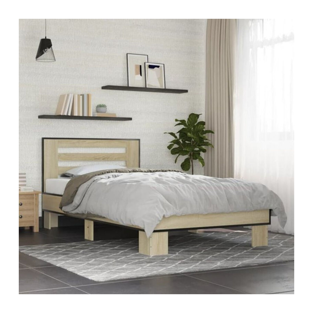 Vidaxl Einzelbett Bettgestell Sonoma-Eiche in Braun und Eiche Natur aus Holzwerkstoff und Metall B/H: 75 x 190 cm - Bild 1