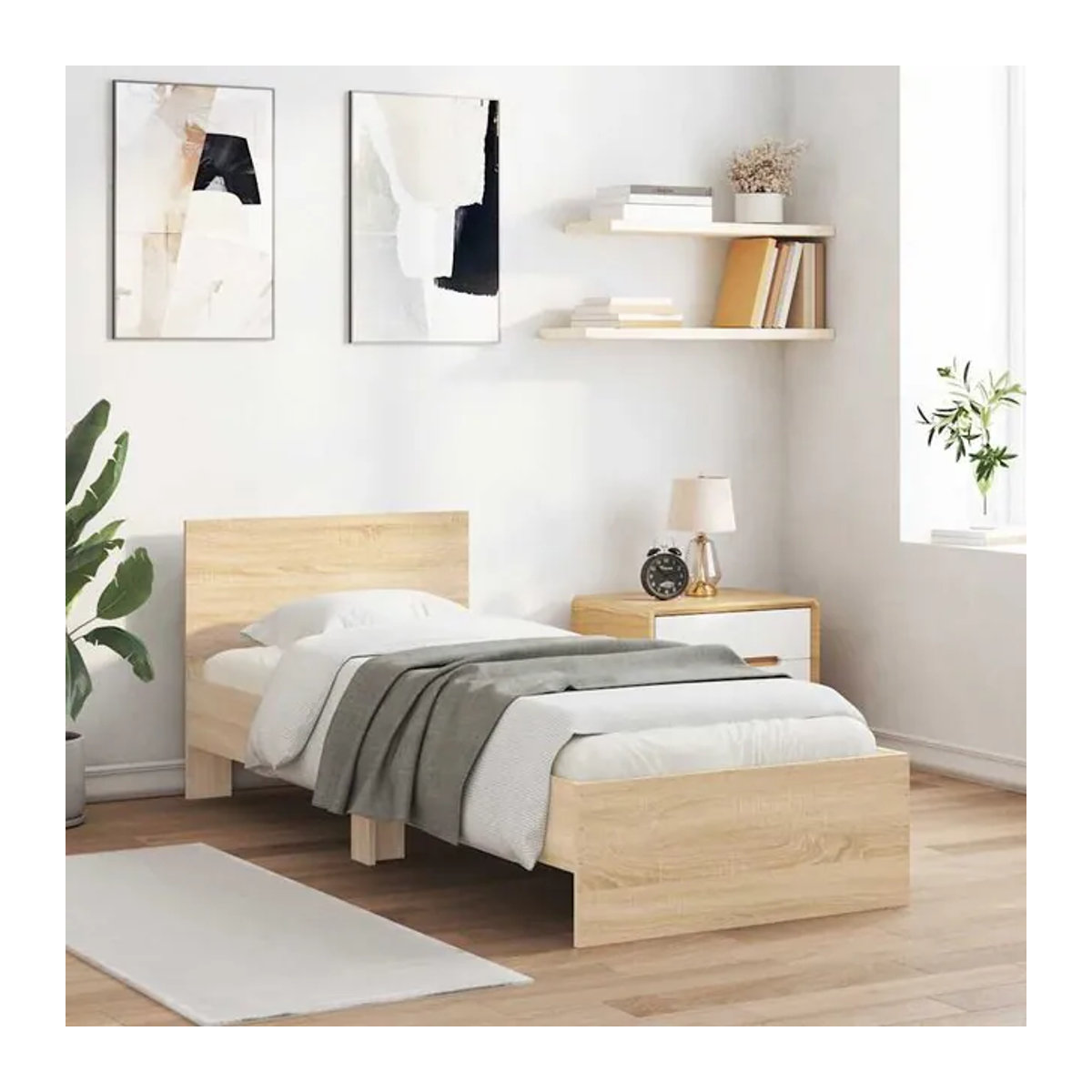 Vidaxl Einzelbett mit Kopfteil in Sonoma-Eiche, B/L: 90 x 190 cm - Bild 1