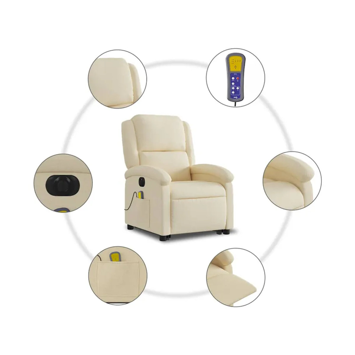 Vidaxl Elektrischer Aufstehsessel Massagesessel in Beige mit Stoff und Kunstleder - Bild 7