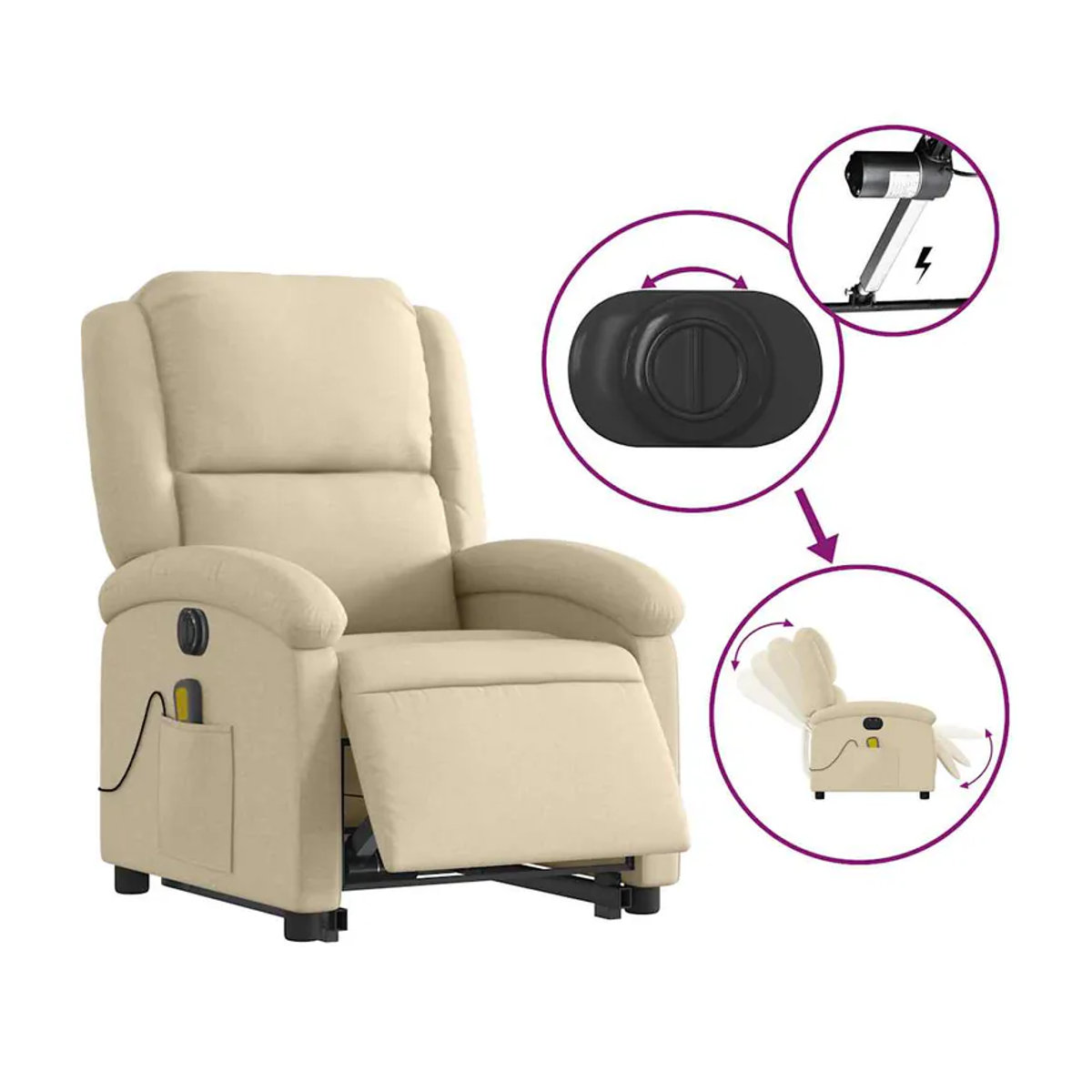Vidaxl Elektrischer Aufstehsessel Massagesessel in Beige mit Stoff und Kunstleder - Bild 8