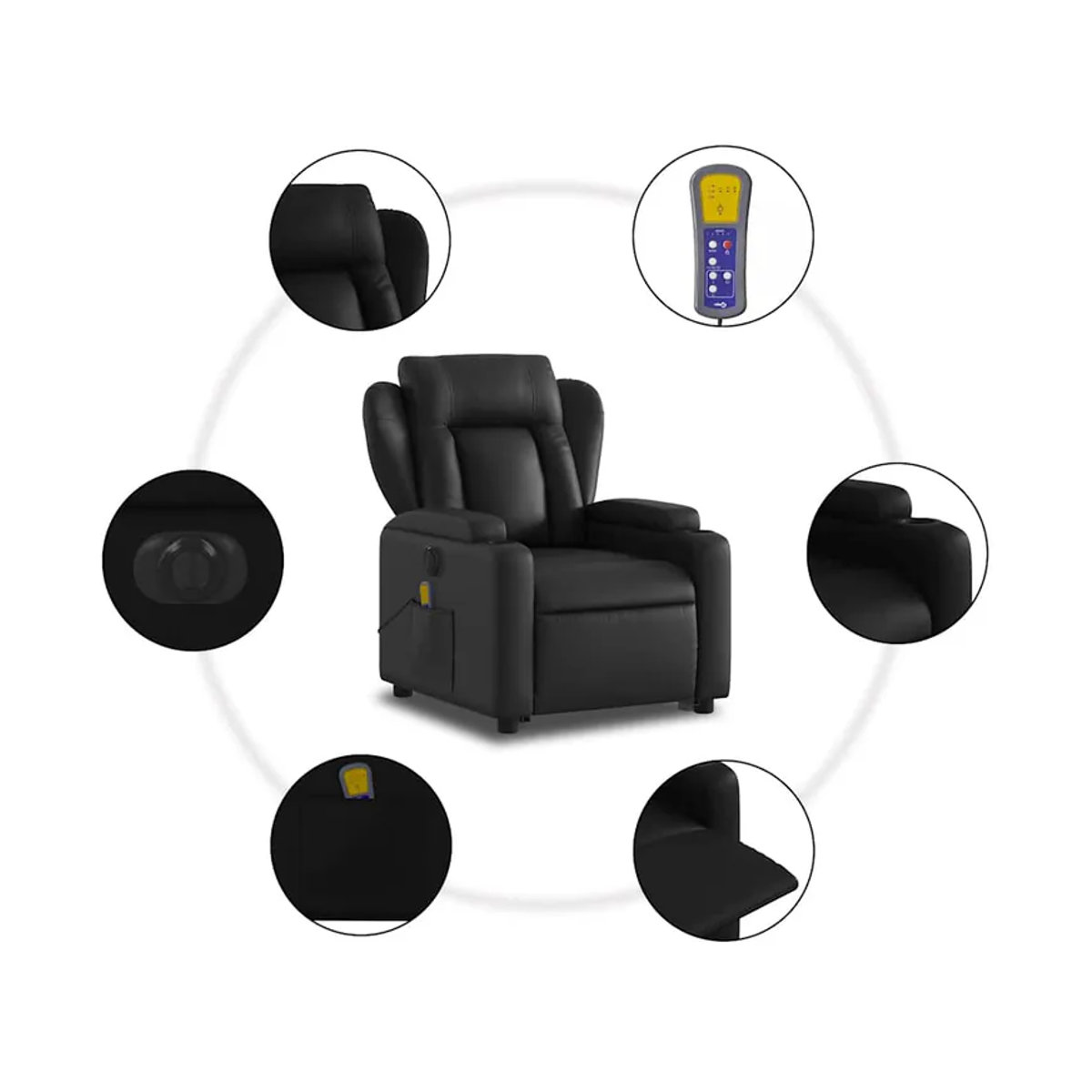Vidaxl Elektrischer Aufstehsessel mit Massagefunktion und Liegefunktion in Schwarz aus Kunstleder - Bild 3
