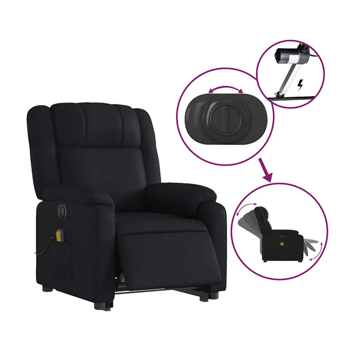Vidaxl Elektrischer Aufstehsessel mit Massagefunktion und Liegefunktion in Schwarz aus Kunstleder - Bild 6