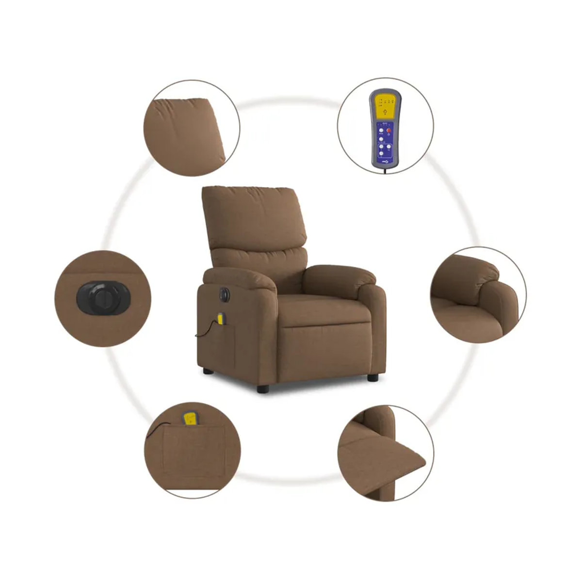 Vidaxl Elektrischer Massagesessel als Relaxsessel aus Stoff in Braun - Bild 3