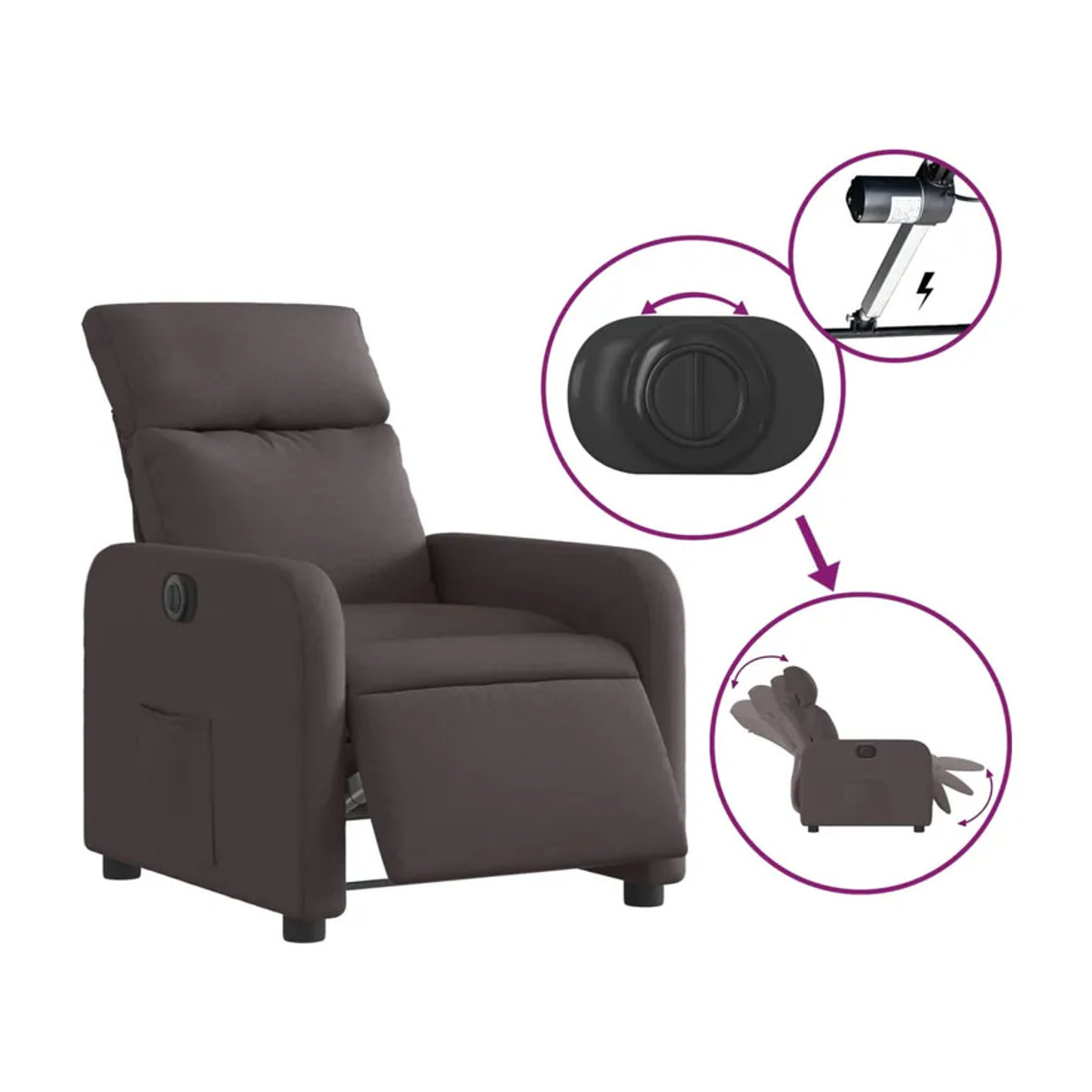 Vidaxl Elektrischer Relaxsessel in Braun mit Stoffbezug im modernen Design - Bild 5