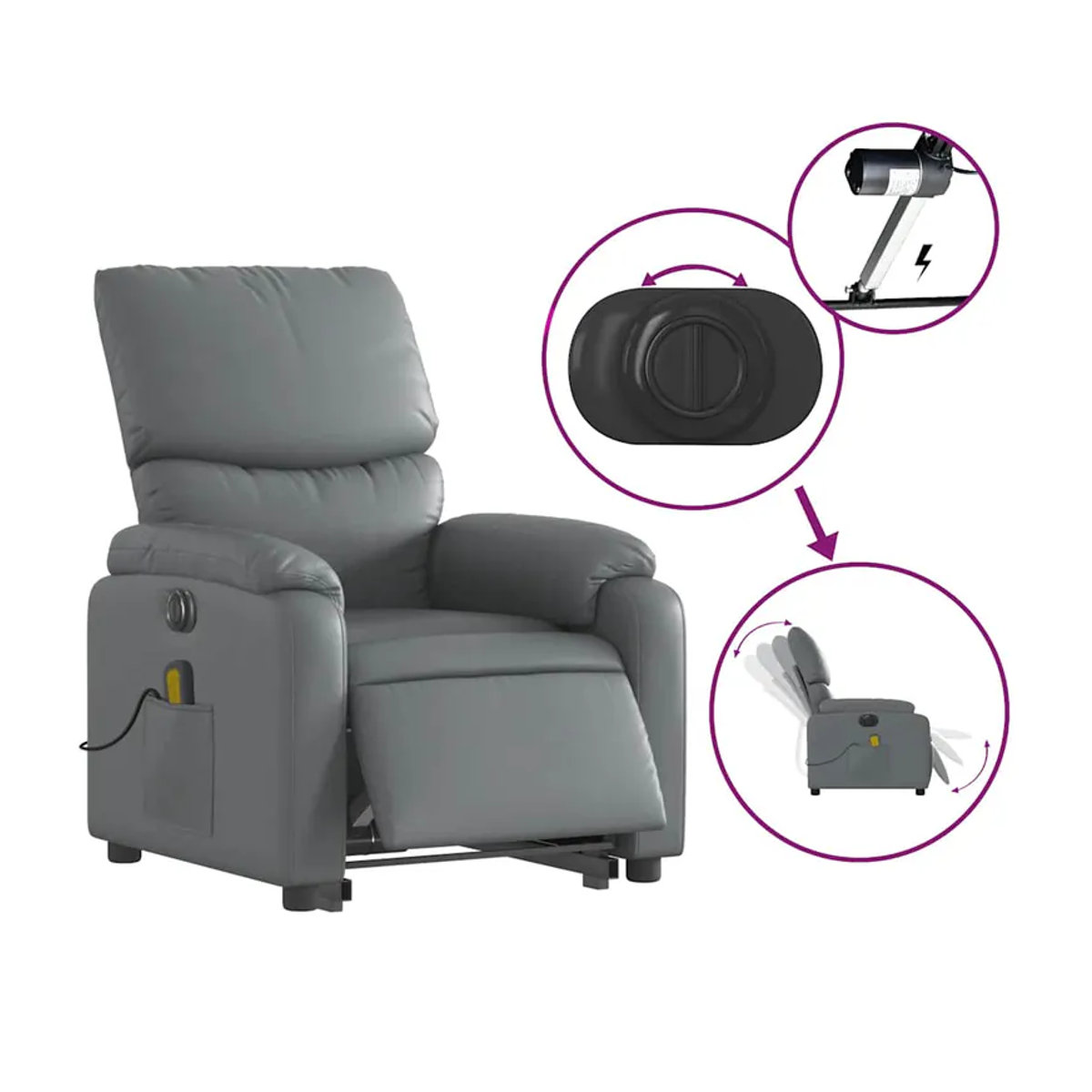 Vidaxl Elektrischer Relaxsessel mit Massagefunktion in Grau - Bild 2