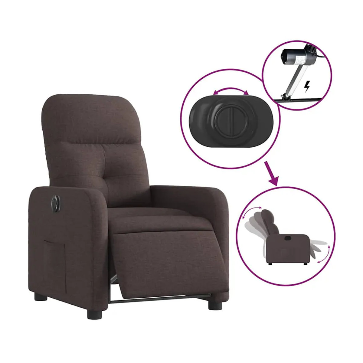Vidaxl Elektrischer Relaxsessel Modern in Braun mit Stoffbezug - Bild 4